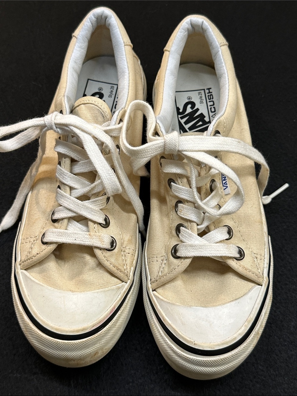Vans Cream Canvas Low-Top Sneakers, heritage style 29 W6 M4.5